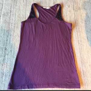 Purple tank with black lace detail